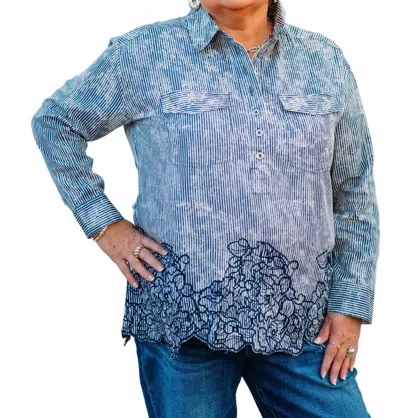 Tru Luxe Stripe Popover With Border & Cut Out Shirt In Blue