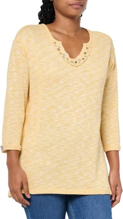Tru Luxe V Neck Knit Top With Embellishments In Sun In Yellow