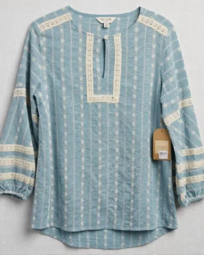 Tru Luxe Women's All-over Embroidered Peasant Top In Blue