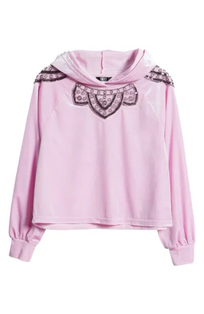 Truce Kids' Embellished Velour Hoodie In Pink