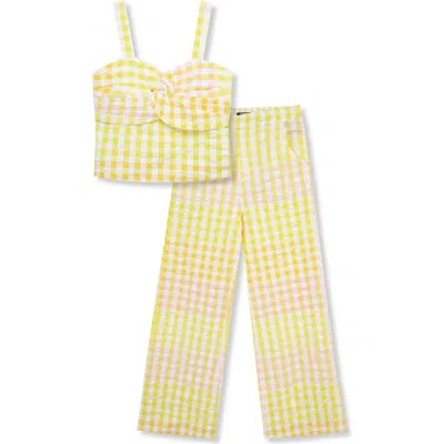 Truce Kids' Gingham Tank Top & Flare Pants Set In Multi