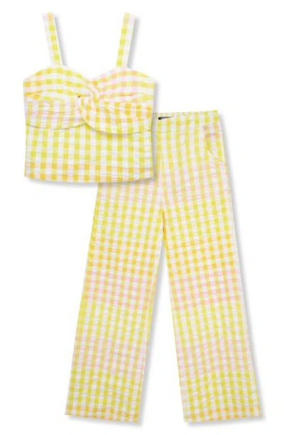 Truce Kids' Gingham Tank Top & Flare Pants Set In Yellow Plaid