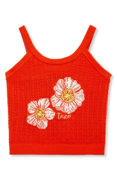 Truce Kids' Jacquard Pointelle Sweater Tank Top In Red