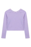 Truce Kids' Lace Neck Long Sleeve Rib Top In Lilac