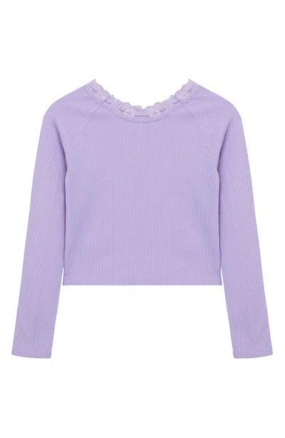 Truce Kids' Lace Neck Long Sleeve Rib Top In Lilac