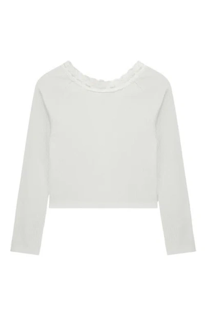 Truce Kids' Lace Neck Long Sleeve Rib Top In Off-white