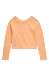 Truce Kids' Lace Neck Long Sleeve Rib Top In Peach
