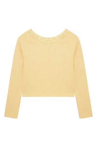 Truce Kids' Lace Neck Long Sleeve Rib Top In Peach