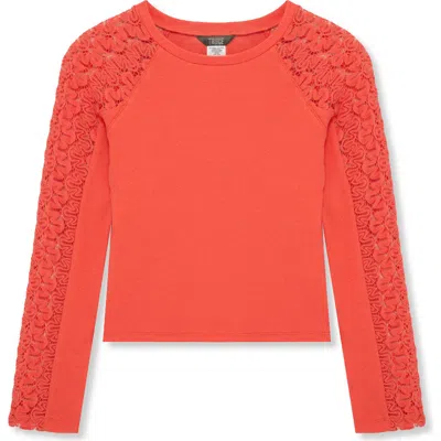 Truce Kids' Lace Sleeve T-shirt In Coral