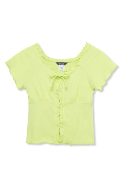 Truce Kids' Lace-up Detail Rib Top In Lime