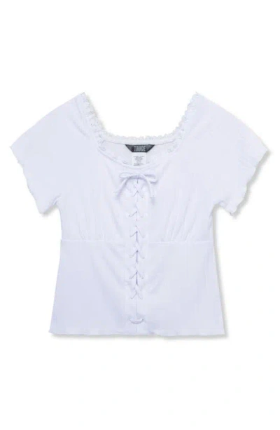 Truce Kids' Lace-up Detail Rib Top In White
