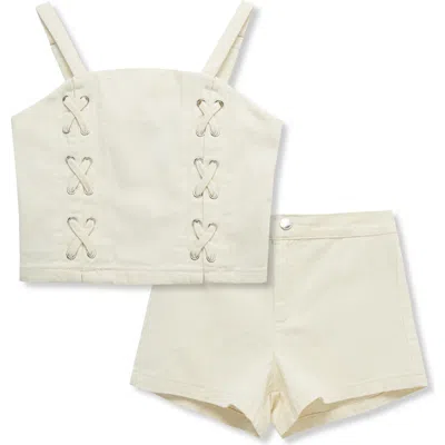 Truce Kids' Lace-up Tank & Shorts Set In Neutral