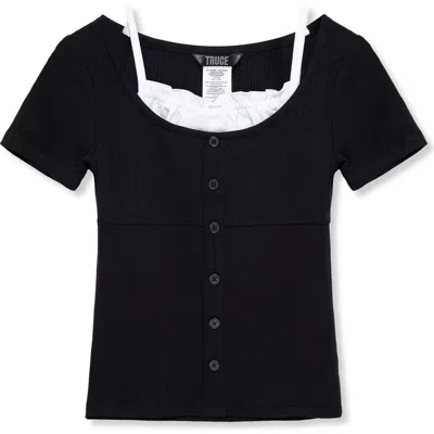 Truce Kids' Layered Rib Knit Top In Black