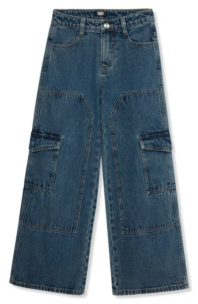 Truce Girls' Cargo Pocket Baggy Jeans - Big Kid In Med Stone