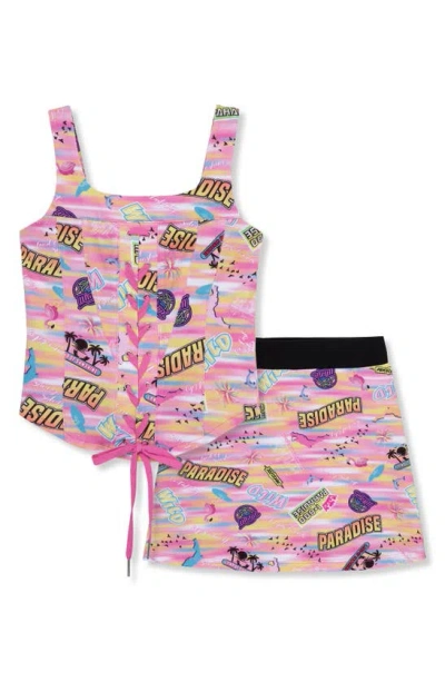 Truce Kids' Paradise Print Smock Top & Skirt Set In Print Pink