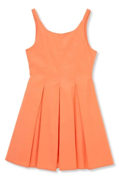 Truce Kids' Pleated Scoop Neck Cotton Dress In Coral