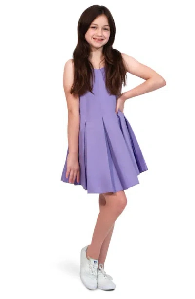 Truce Kids' Pleated Scoop Neck Cotton Dress In Purple