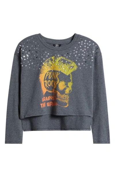Truce Kids' Punk Rock Embellished High-low Cotton Graphic Sweatshirt In Charcoal Grey Heather