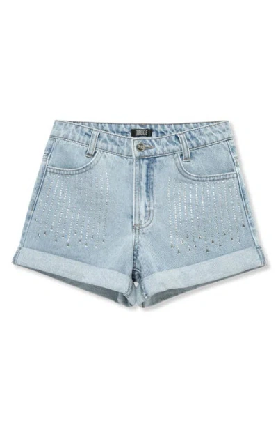 Truce Kids' Rhinestone Accent Cuffed Denim Shorts In Light Stone