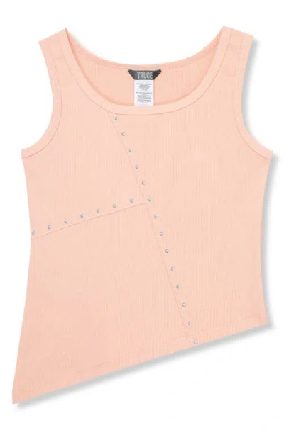 Truce Kids' Rib Stud Accent Cotton Tank In Peach