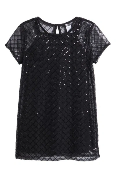 Truce Kids' Sequin Mesh Dress In Black