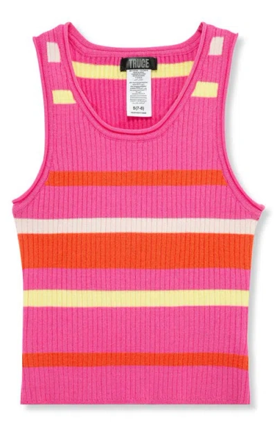 Truce Kids' Stripe Rib Tank In Pink