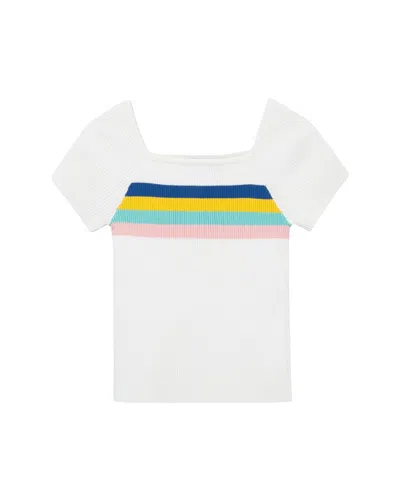 Truce Kids' Girls  Top White Striped 100% Cotton Ribbed Square Neck Preppy Jdm913