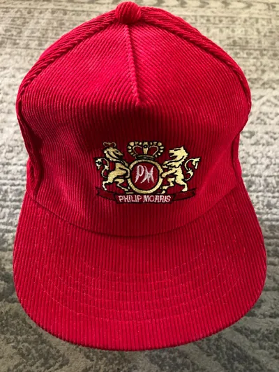 Pre-owned Trucker Hat X Vintage Corduroy Hat Cigarette Trucker Philip Morris Red Cap