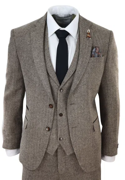 Truclothing 3 Piece Herringbone Suit 281 In Brown