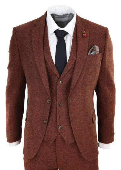 Truclothing 3 Piece Herringbone Suit 281 In Brown