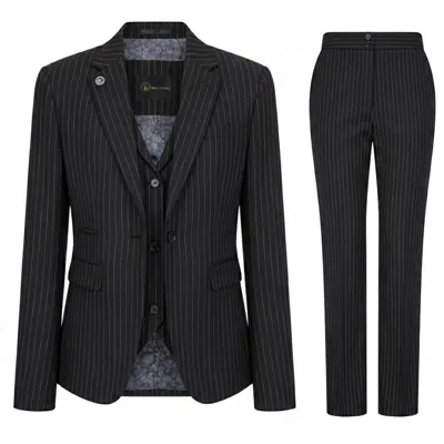 Truclothing 3 Piece Pinstripe Tailored Fit Business Formal Ladies Dress In Black