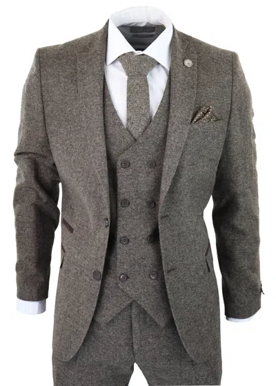 Truclothing 3 Piece Suit Double Breasted Tweed In Brown