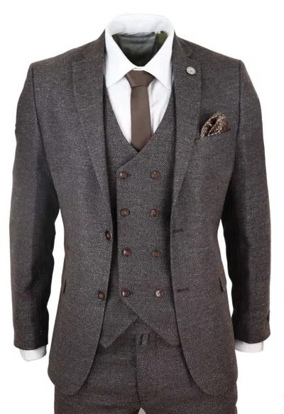 Truclothing 3 Piece Suit Double Breasted Tweed In Brown