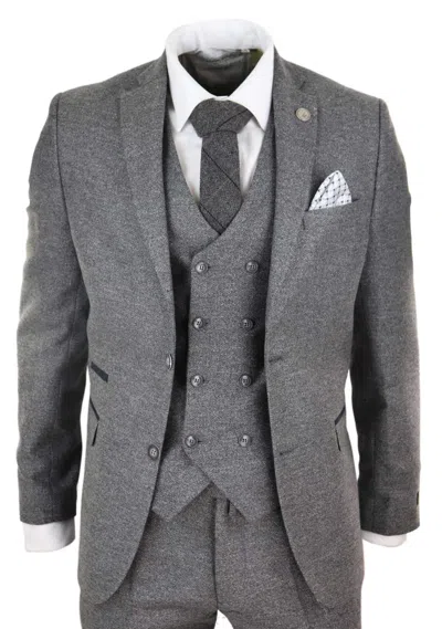 Truclothing 3 Piece Suit Double Breasted Tweed In Grey