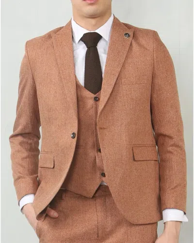 Truclothing 3 Piece Suit Tailored Fit Wedding Prom Formal Textured In Brown