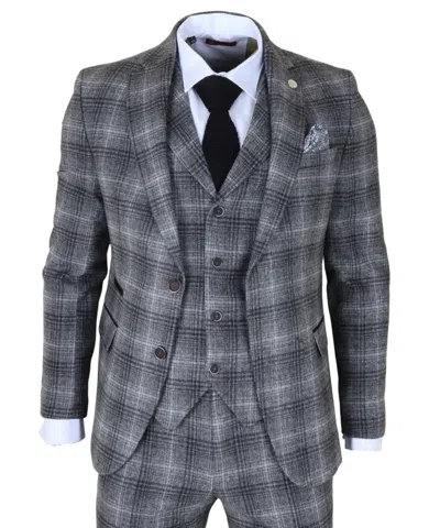 Truclothing 3 Piece Suit Tweed Check 1920s Gatsby Formal Dress Suits In Gray