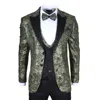 Truclothing 3 Piece Suit Velvet Paisley Shawl Collar Tailored Fit Wedding Tuxedo In Green