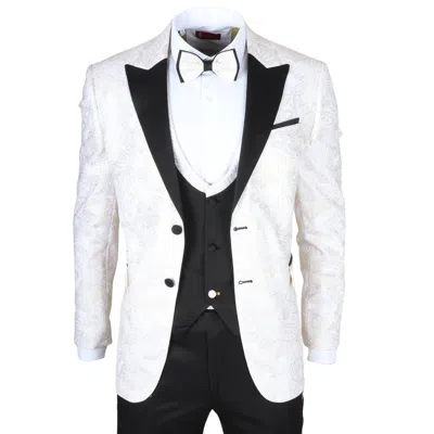 Truclothing 3 Piece Suit Velvet Paisley Shawl Collar Tailored Fit Wedding Tuxedo In White
