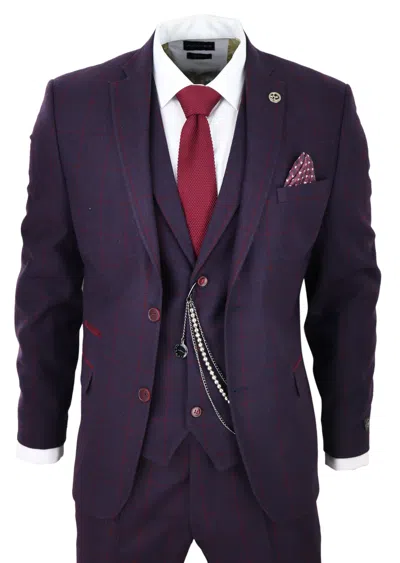 Truclothing 3 Piece Suit Wool Tweed Herringbone In Purple