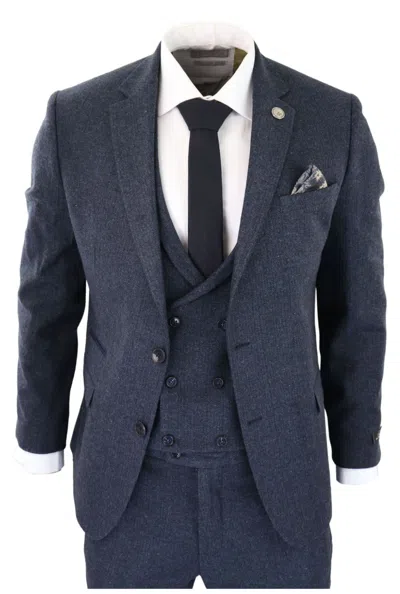 Truclothing 3 Piece Tweed Suit Blue Herringbone