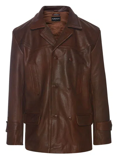 Truclothing 3/4 Double Breasted Leather Kriegsmarine Jacket In Multi