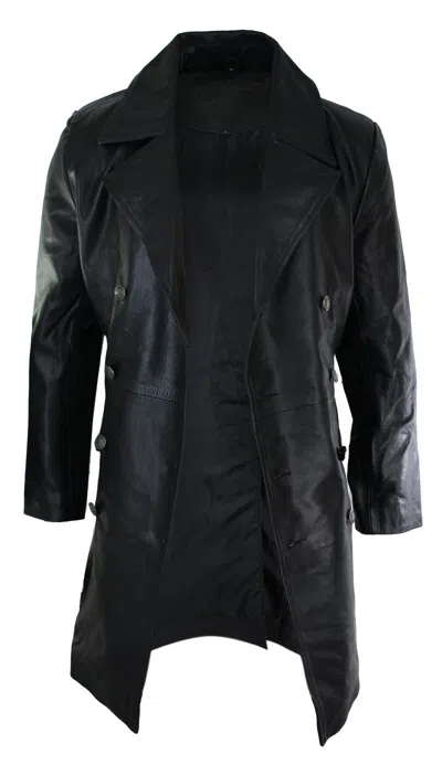 Truclothing 3/4 Leather German Generals Jacket In Black