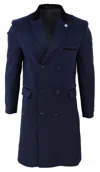 Truclothing 3/4 Long Double Breasted Overcoat Wool Mix Peaky Blinders In Blue