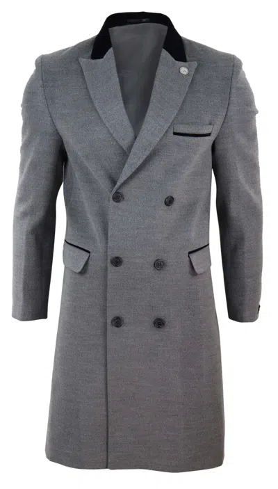 Truclothing 3/4 Long Double Breasted Overcoat Wool Mix Peaky Blinders In Grey