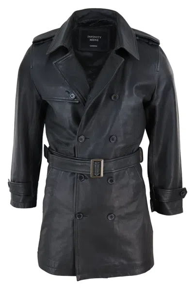 Truclothing 3/4 Trench Coat Napa Leather Classic In Black