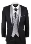 Truclothing 4 Piece Wedding Suit Groom Cravat In Black