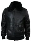 Truclothing Air Force Leather Collar Bomber Jacket In Black