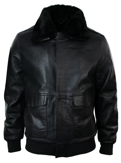 Truclothing Air Force Leather Collar Bomber Jacket In Black