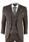 Truclothing Ak-06 Herringbone Tweed 3 Piece Suit In Brown
