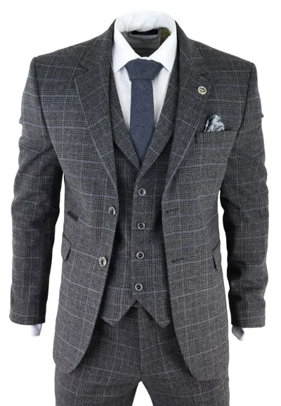 Truclothing Ak-12 Herringbone Tweed 3 Piece Suit In Grey
